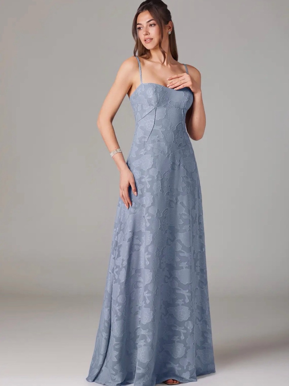 Dusty Blue Floral burnout align Dress - Picture 5 of 6